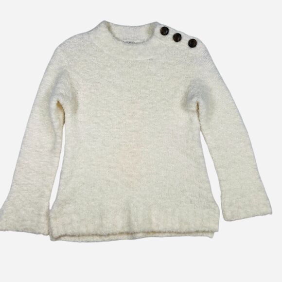 Crewcuts Girls Alpaca Blend Sweater Size 10 Cream Ivory Button Shoulder Cozy - Picture 1 of 4